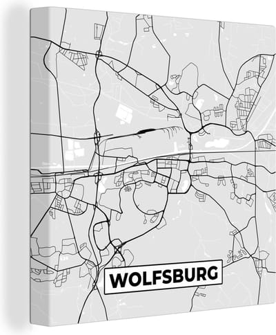Canvas Schilderij Plattegrond - Wolfsburg - Kaart - Stadskaart - Duitsland - 20x20 cm - Wanddecoratie