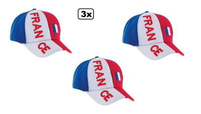 3x Luxe Baseball pet Frankrijk - verstelbaar - Cap France EK Voetbal festival thema feest party evenement sport