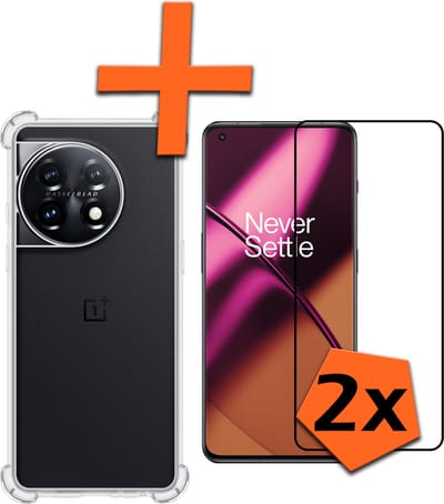 Hoes - Met Screenprotector - 2 Stuks - Geschikt voor OnePlus 11 - Sterk & Shockproof - Siliconen Case - Back Cover - Telefoon Hoes - Shock Proof - Transparant