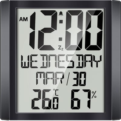 Grote digitale wandklok met datum en temperatuur