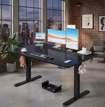 ErgoMaster Elektrisch In Hoogte Verstelbaar Bureau 140x80 cm – A-Furniture | Zit-Sta Bureau met Borstelloze Motor, Stil, 100 kg Draagkracht, Modern Metalen Frame, Ergonomisch Bureau voor Thuis en Kantoor