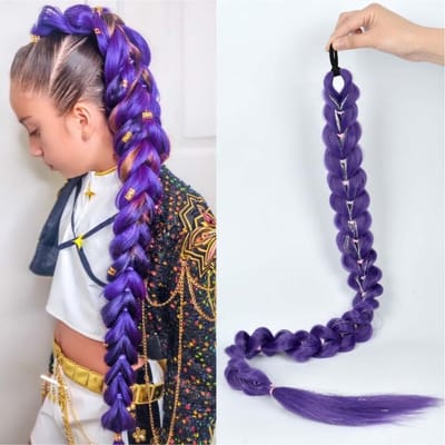 Synthetische geweven paarse paardenstaart haar cosplay kostuum kapsel voor kinderen meisjes Halloween Kerst groen