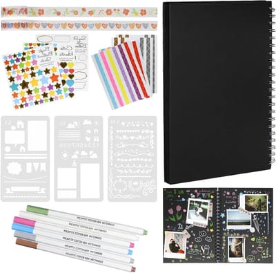 Fotoalbum 29x21cm voor Zelfontwerp met 100 Zwarte Pagina's, Penselen, Sjablonen en Stickers voor Creatieve DIY Scrapbook en Herinneringen aan Bruiloften en Jubilea