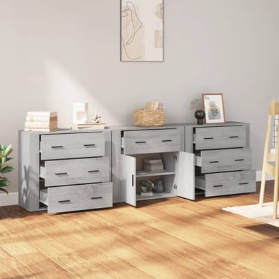 vidaXL - Dressoirs - 3 - st - bewerkt - hout - grijs - sonoma - eikenkleurig