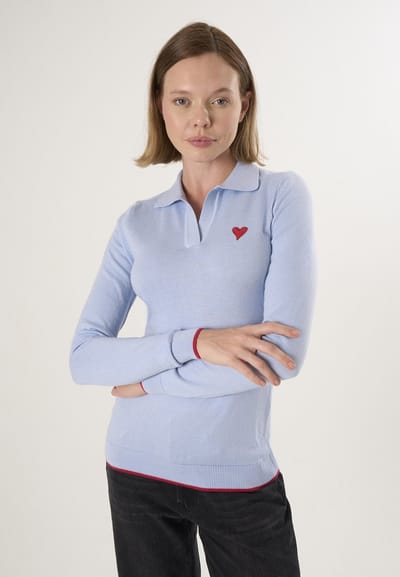 Felix Hardy Gebreide Polo Trui - Polo Kraag - Sweater Polo Shirt %100 Katoen Dames Blauw - L