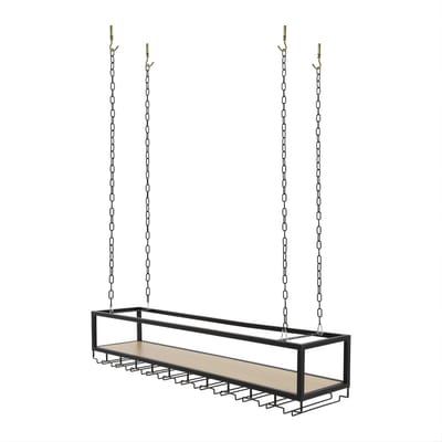 Hangend Wijnglazenrek – Verstelbaar – 110 cm – Industrieel Design – Zwart – Voor Keuken, Bar of Wijnkast