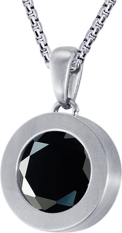 Quiges 12mm Mini Munt Hanger Zilverkleurig RVS Mat met Geslepen Zirkonia Zwart Munt en Box Ketting Ankerketting 42-46cm