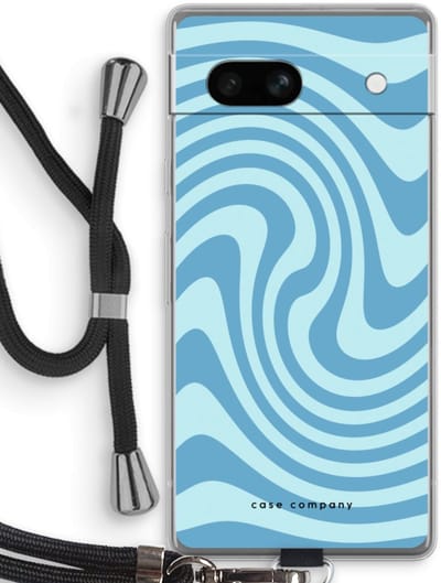 Case Company® - Hoesje met koord geschikt voor Google Pixel 7A hoesje met Koord - Swirl Blauw - Telefoonhoesje met Zwart Koord - Bescherming aan alle Kanten en Over de Schermrand