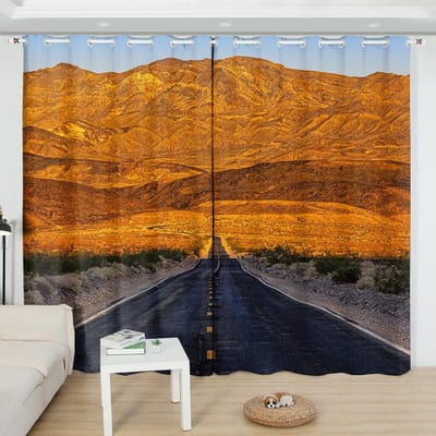 2 panelen Eindeloze Weg Landschap Semi-verduisterend Gordijn Niet-vervagend Slaapkamer Woonkamer Plafondhoog Raam Jaloezie Gordijn cortina (50Wx50H)x2(CM)&Grommet Top
