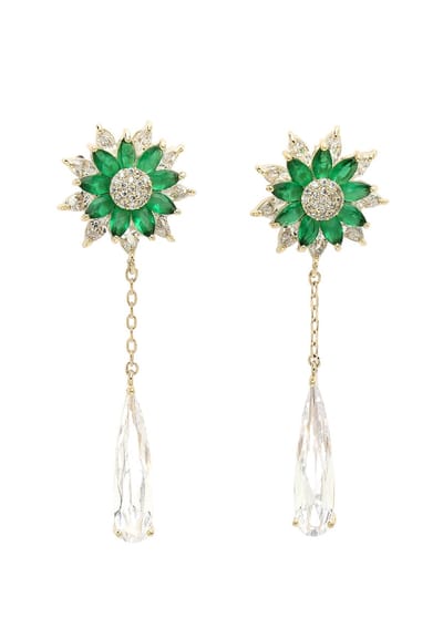 AVANT-GARDE PARIS Diva Collection - Sunflower dangling earrings - 1 stuk - groen met gouden plating