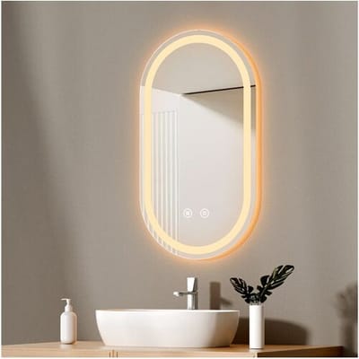 EMKE Ovale Badkamerspiegel 50x90 cm met LED Verlichting, Touchschakelaar, Anti-condens, Koud/Warm/Neutraal Licht