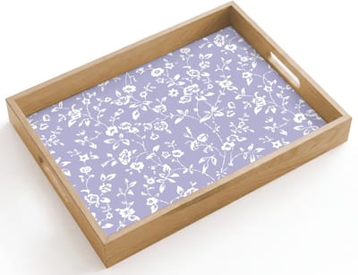 Dienblad hout 40x30 cm - Schootdienblad - Bloemenpatroon - Paars - Wit - Bloemen - Borrelplank rechthoek - Plateau dienbladen