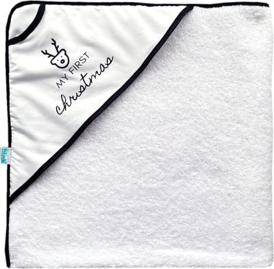 BINK Bedding Badcape "My First Christmas (rendier)" zwart wit