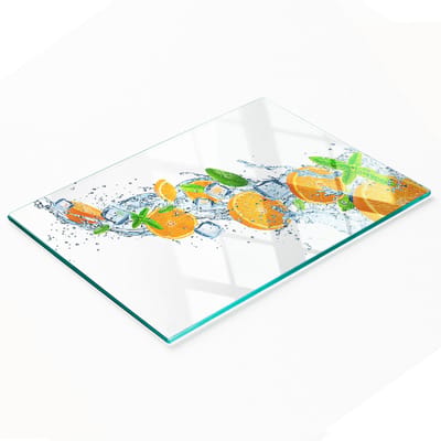 Decoratieve snijplank van gehard glas met sinaasappelmotief, 80x52 cm
