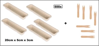 500x Bio Frikandelbakje A16 suikerriet + 500 houten vorkjes - Frikandel frites saus friet bakje snack diner