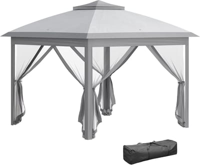 Partytent met Zijwanden - Opvouwbaar Paviljoen Tuinpaviljoen - Feestelijke Bijeenkomsten - Waterafstotend Dubbel Dak - 330x330x288 cm - Grijs