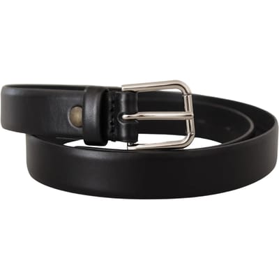 Dolce & Gabbana Zwart Kalfsleder Zilverkleurige Logo Gespschoenriem