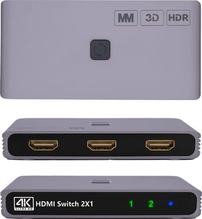 MMOBIEL HDMI Switch 4K 60Hz - 2 in 1 Out Bidirectionele HDMI Switcher - HDMI Splitter HDR, 3D - HDMI Hub voor TV, Monitor etc. – Geschikt voor Apple TV, Xbox, PS5/4 enz. 1 scherm tegelijk – Aluminium
