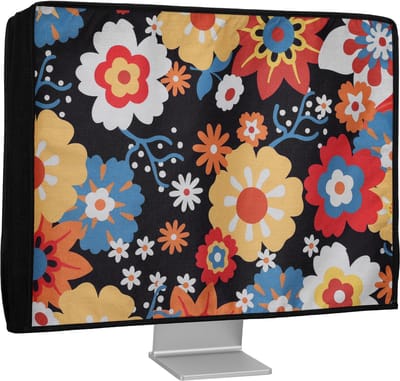 kwmobile stoffen beschermhoes voor monitor - geschikt voor 20-22" Monitor - Afdekhoes van linnen - In oranje / rood / wit Vintage bloemenmotief design