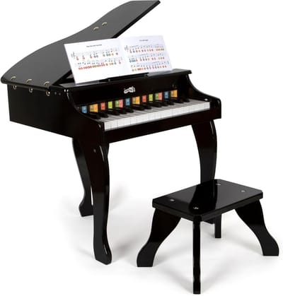 Kinderen Piano van Hout met Krukje voor Kinderen vanaf 3 Jaar - Elegante Zwarte Speelgoed Piano