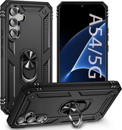 Anti-Shock Hybrid Ring Armor Hoesje Geschikt voor: Samsung Galaxy A54 - Zwart
