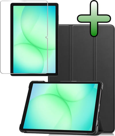 Hoesje Geschikt voor Samsung Galaxy Tab A11 Plus / A9 Plus - Met Screenprotector - Trifold Bookcase - Hard Cover - Hardcover Book Case - Tablet Hoes - Zwart