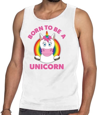 Born to be a unicorn - gay pride - tanktop t-shirt - wit - heren - mouwloos S