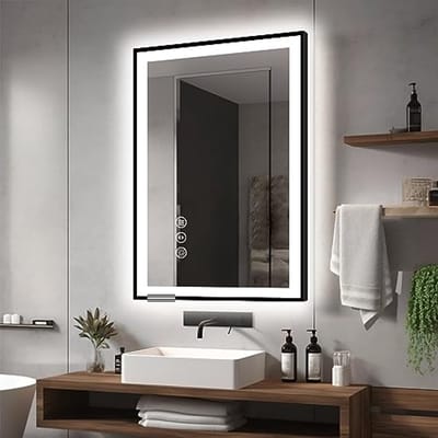 LED Badkamerspiegel 24x36 cm - Zwart Aluminium Frame, Dimbare Verlichting met Anti-condens
