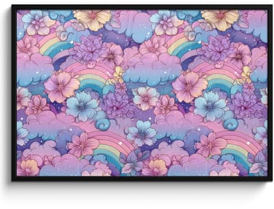 Poster in lijst - Fotolijst 120x80 cm - Posters - Regenbogen - Bloemen - Kleurrijk - Wolken - Posterlijst zwart - Decoratie - Wanddecoratie woonkamer - Muurdecoratie slaapkamer