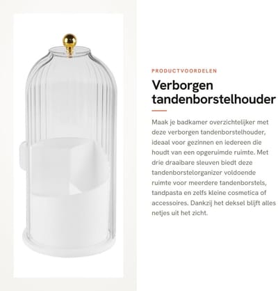 Dailygoods- Tandenborstelhouder verborgen - Tandenborstelorganizer met deksel - 360 graden rotatie - Badkamer organizer - 3 sleuven - Afmetingen 27x12,2 cm - Badkamerorganizer