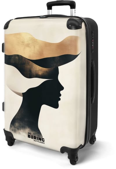 NoBoringSuitcases.com® - Koffer groot - Rolkoffer lichtgewicht - Beige met zwart gouden silhouet - Reiskoffer met 4 wielen - Reis trolley - Grote valies XL - Bagagekoffer op wieltjes - 20 kg bagage - Ruimbagage middelgroot