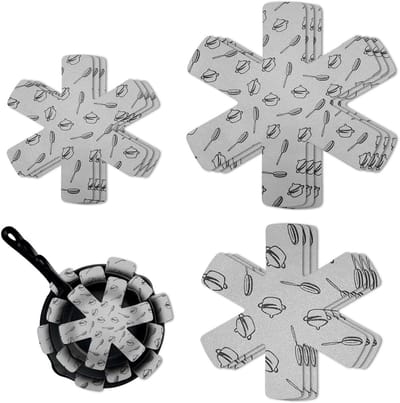 dellyy Panbeschermer van vilt, pannenbescherming, stapelbescherming voor potten en pannen, antislip warmte-isolatiemat, voor keukengerei (grijs met patroon, 9 stuks)