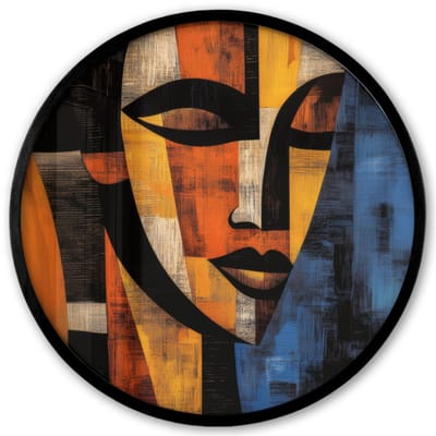 Poster in lijst Rond - Fotolijst 40x40 cm - Posters - Abstract - Portret - Kleurvakken - Ronde posterlijst zwart - Decoratie - Wanddecoratie woonkamer - Muurdecoratie slaapkamer