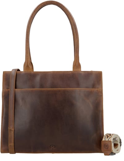 Hide & Stitches Next Navajo Laptoptas 15,6 inch - Schoudertas - Shopper - Laptopvak - Leren Dames Tas - Bruin