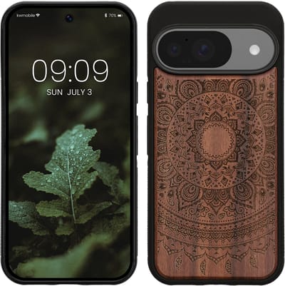 kwmobile telefoonhoesje geschikt voorGoogle Pixel 10 / Pixel 10 Pro - Hoesje met bumper - hout - In donkerbruin Indian Sun design