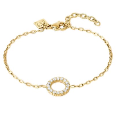 Twice As Nice Armband in goudkleurig edelstaal, open cirkel, witte kristallen 16cm+3cm
