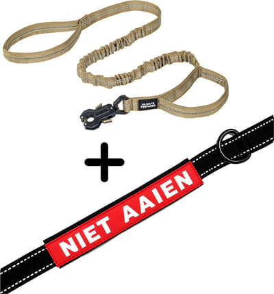 Always Prepared® Pro Hondenriem met Sleeve Niet Aaien | Elastische Hondenriem | 120 tot 150 cm | Frog Clip | Dubbel Handvat | PVC Waarschuwingssleeve