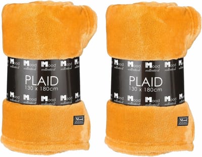 In The Mood Fleece deken - 2x stuks - honing geel - 130 x 180 cm - polyester - fleeceplaid - Bank deken - plaid