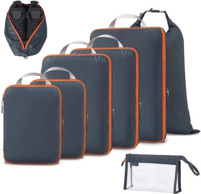 Famanu – Compressie Inpakcubes - Ultralichte Reisbagage Organizer Sets Uitbreidbare Reisbenodigdheden voor Handbagage Koffer (Grijs 8 stuks)