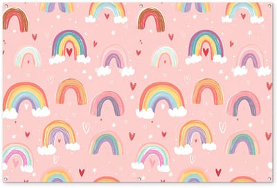 Tuinposter 180x120 cm - Tuindecoratie Regenboog - Patroon - Pastel - Handgetekend - Poster voor in de tuin - Buiten decoratie - Schutting tuinschilderij - Tuindoek muurdecoratie - Wanddecoratie balkondoek