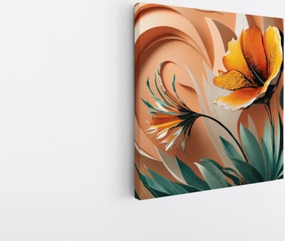Saammp Canvas Schilderij - Oranje Bloem - Abstract - 20x20 - Foto op canvas - Wanddecoratie - Muurdecoratie Woonkamer - Kantoor Decoratie