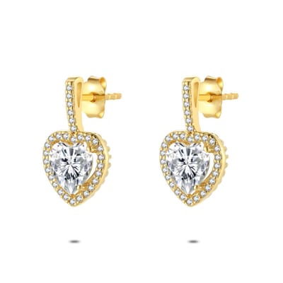Twice As Nice Oorbellen in 18kt verguld zilver, hart vol steentjes