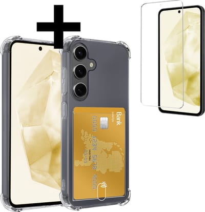 Hoesje - Geschikt voor Samsung Galaxy A35 - Met Screenprotector - En Pashouder - En Kaarthouder - Telefoon Hoes Shockproof - Siliconen Case - Back Cover - Shock Proof - Pasjes Houder - Telefoonhoesjes - Transparant
