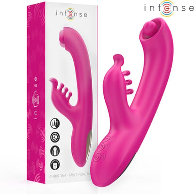 INTENSE - CHRISTINA MULTIFUNCTIONELE RABBIT VIBRATOR 22,5 CM ROZE | VIBRATOR | BUNNY VIBRATOR | VIBRATOR VOOR VROUWEN | SEKSSPEELTJES VOOR VROUWEN | SEX TOYS VOOR VROUWEN