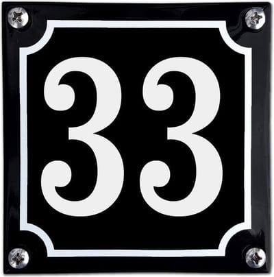Zwart emaille huisnummer  - 33