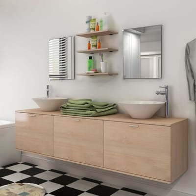 vidaXL - Badkamermeubelset - 10-delig - met - kraan - en - wasbak - beige