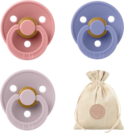 BIBS fopspenen T1 + speenzakje BolleToet - Dusty Pink, Peri , Dusky Lilac - 0-6 maanden
