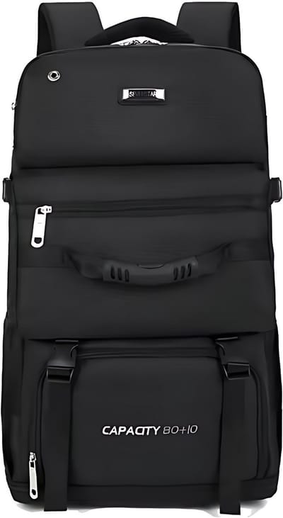 CarryQuest® - 90L Grote Klimrugzak - Duurzame Nylon Trekking Backpack met Rugventilatie, Ergonomisch Draagcomfort & Meerdere Vakken - Outdoor, Wandelen & Camping - 59x37x20 cm - Zwart