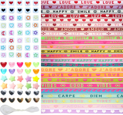 Principessa Festivallint pakket voor armbanden – 10 x 1 meter Festival lint / Love Lint / Tekst Lint – Multicolour mix – 70 lintkralen met groot gat
