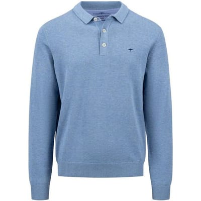 Fynch-Hatton Trui Polo Collar Longsleeve Superfine Cotton Cloud Blue / male